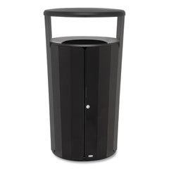 RESIST Round Waste Container, 33 gal, Metal, Black